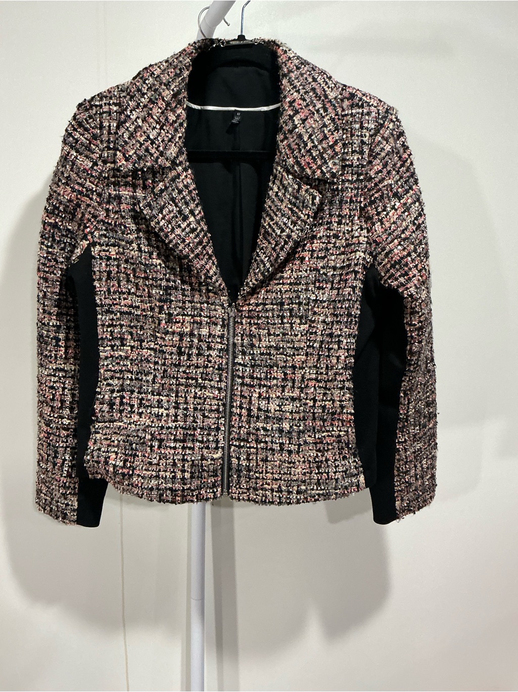 White House Black Market Pink-Blend Tweed Zip Blazer